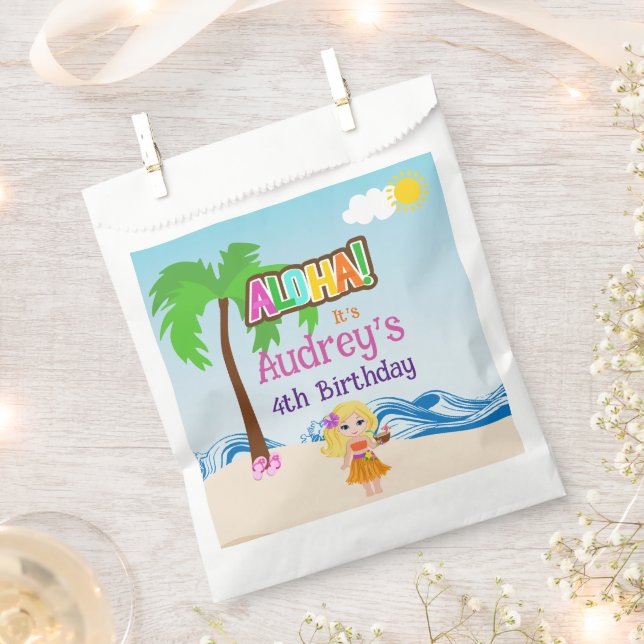 Bolsa De Papel Aloha Luau Birthday (Cortado)