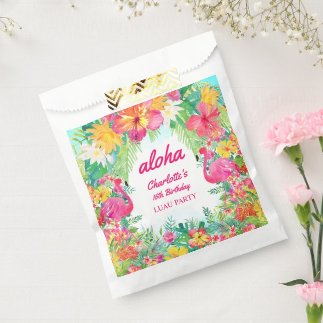 Bolsa De Papel Aloha Tropical Luau Flamingo Partido del Cumpleaño (Sellado)