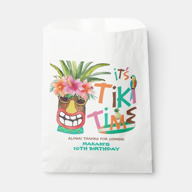 Bolsa De Papel Aloha Tropical Tiki Cumpleaños Gracias (Anverso)