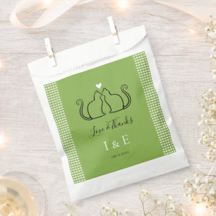 Bolsa De Papel Amantes de gatos lindos Gingham Verde Lima Boda