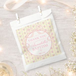Bolsa De Papel Amarillo Antiguo Postre de Bautizo Floral Elegante