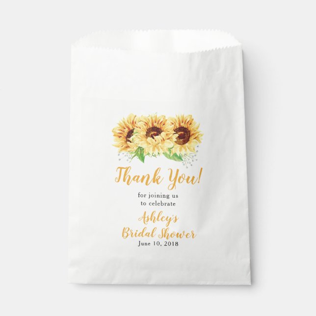 Bolsa De Papel Amarillo Sunflower Bridal Shower Gracias (Anverso)