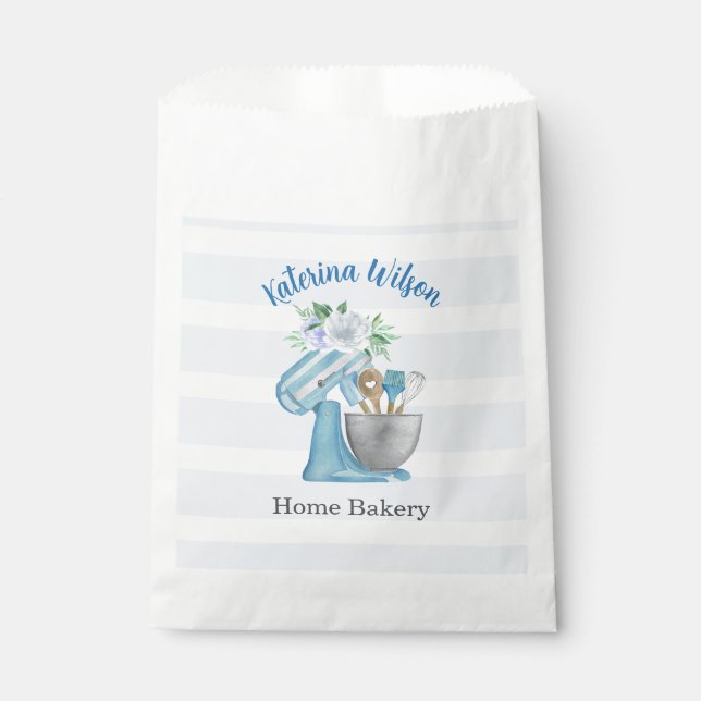 Bolsa De Papel Amasadora de Flores Azules Home Bakery (Anverso)