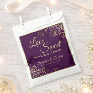 Bolsa De Papel Amor es Dulce Lila y Encaje Dorado Boda