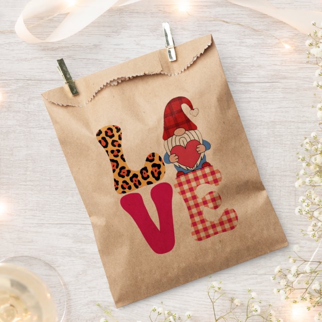 Bolsa De Papel Amor Gnome Día de San Valentín Red Buffalo Plaid L (Cortado)