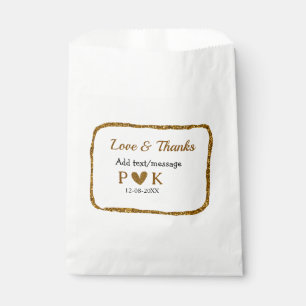 Bolsa De Papel Amor y gracias añaden nombre de pareja boda dorado