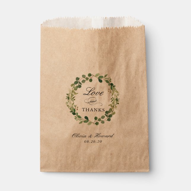 Bolsa De Papel Amor y gracias Greeneraves deja a Wreath Boda (Anverso)