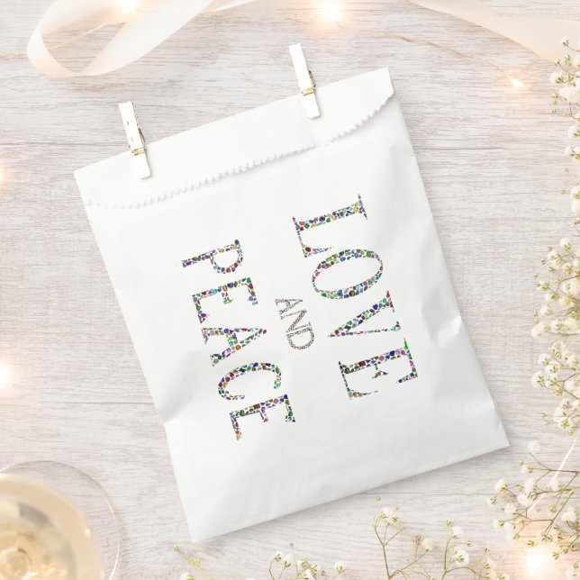 Bolsa De Papel Amor y paz - Diseño de Letras Gemstone (Cortado)