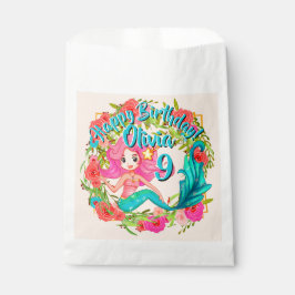 Bolsa De Papel Añadir nombre edad Pink Mermaid Blue Tail Birday P