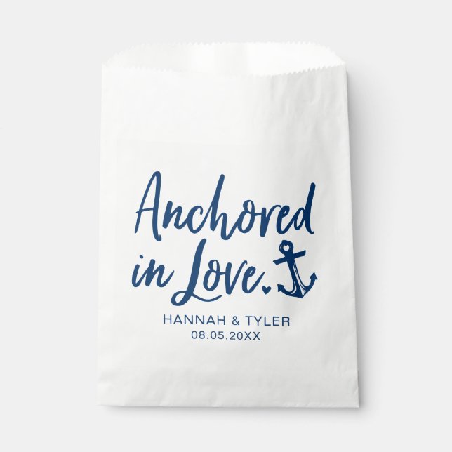 Bolsa De Papel Anchored In Love Beach Nautical Boda (Anverso)