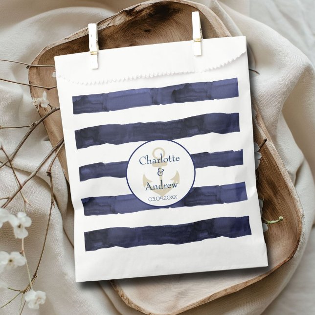Bolsa De Papel Anclaje de rayas azules específicas del cliente (Customer-specific blue stripes Anchor Wedding Favor Bag)