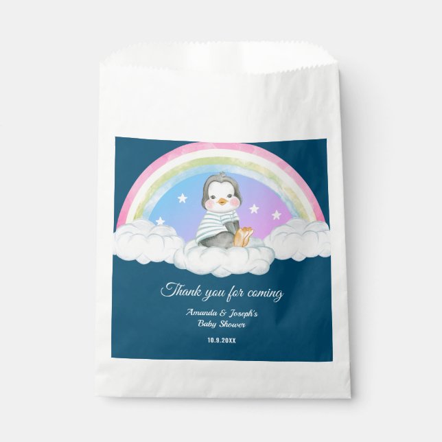 Bolsa De Papel Animal pingüino azul de Baby Shower cute (Anverso)