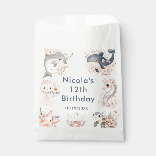 Bolsa De Papel Animales bajo el mar Fiesta de Cumpleaños (Anverso)