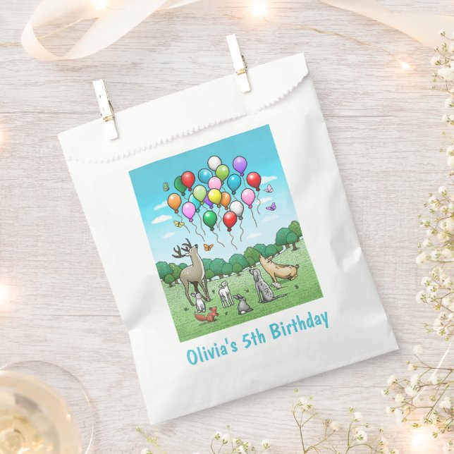 Bolsa De Papel Animales con globos de cumpleaños (Cortado)