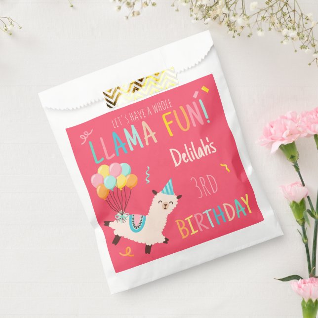 Bolsa De Papel Animales de Fiesta Llama Cumpleaños Chicas Rosa (Sellado)