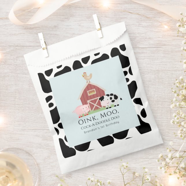 Bolsa De Papel Animales de granja Barnyard Blue Boy Cumpleaños (Cortado)