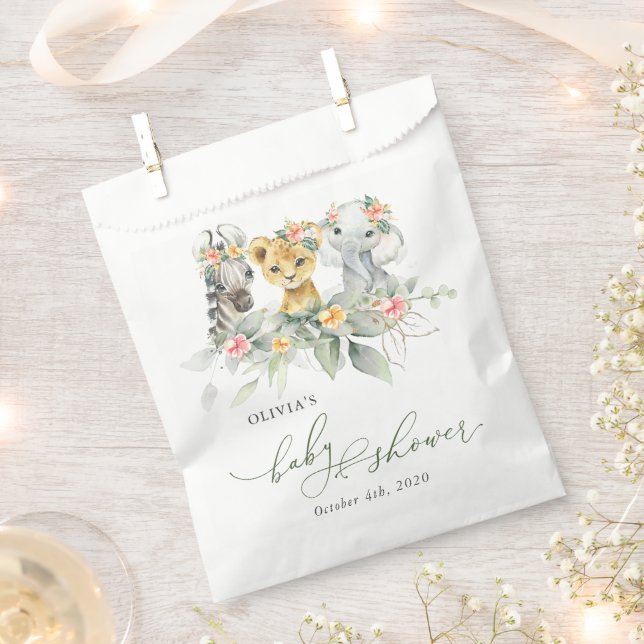 Bolsa De Papel Animales de la selva, Safari, Flores, Baby Shower (Cortado)