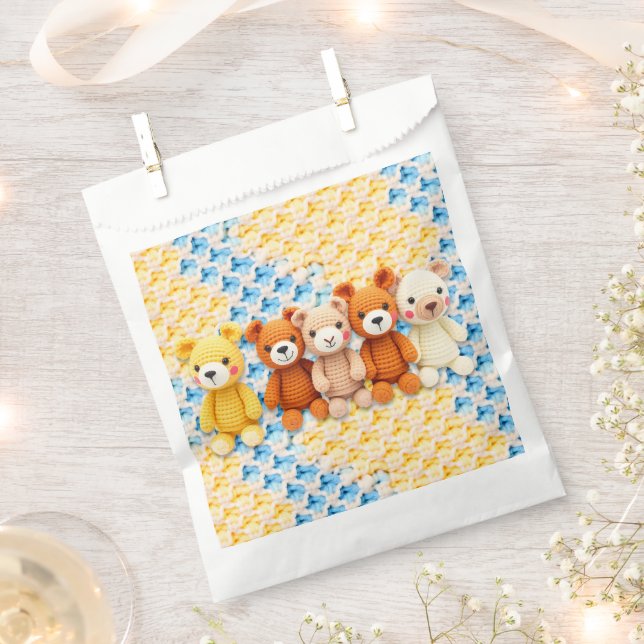 Bolsa De Papel Animales de peluche ganchillo azul y amarillo (Cortado)