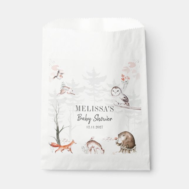 Bolsa De Papel Animales del Bosque Fiesta de Bebé Rústica (Anverso)