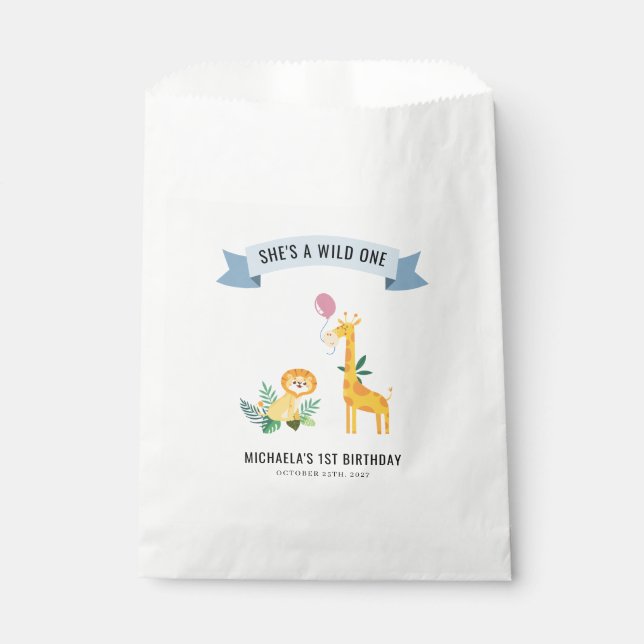 Bolsa De Papel Animales del bosque León Giraffe Primer cumpleaños (Anverso)