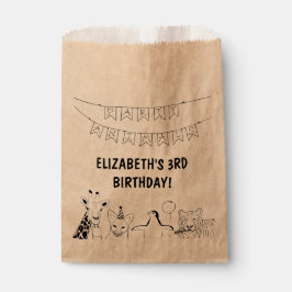 Bolsa De Papel Animales fiestas dibujaron a mano el cumpleaños de