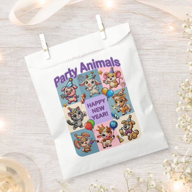 Bolsa De Papel Animales fiestas "Feliz Año Nuevo" (Cortado)