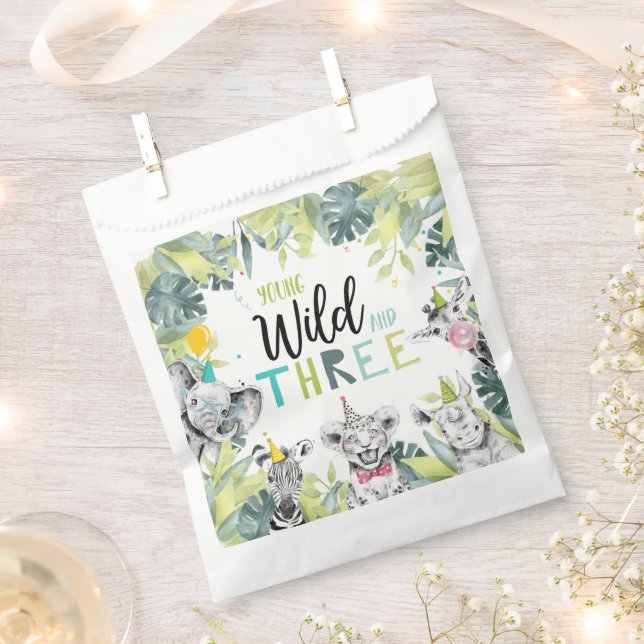 Bolsa De Papel Animales fiestas Safari Jóvenes Salvajes y Tres Cu (Cortado)