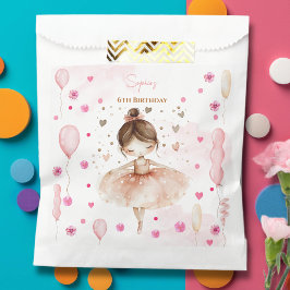 Bolsa De Papel Aniversario de bailarinas rosadas y globos