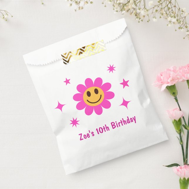 Bolsa De Papel Aniversario de la Niña Rosa Sonriente Retro (Sellado)