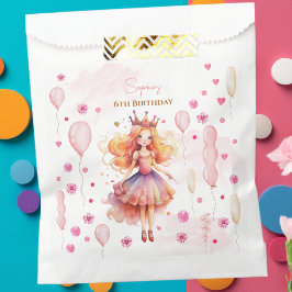 Bolsa De Papel Aniversario de la princesa rosa y los globos