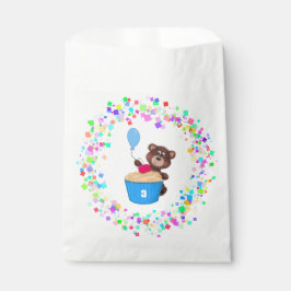 Bolsa De Papel Aniversario de la tarta azul del oso dulce marrón