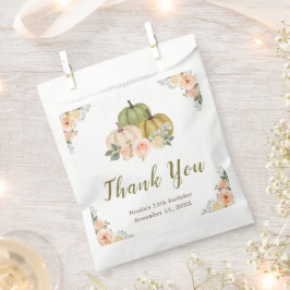 Bolsa De Papel Aniversario de las calabazas florales Sage Green y