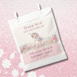 Bolsa De Papel Aniversario del Chica Rosa de Unicornio