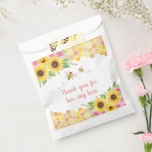 Bolsa De Papel Aniversario del Girasol de Abeja Rosa