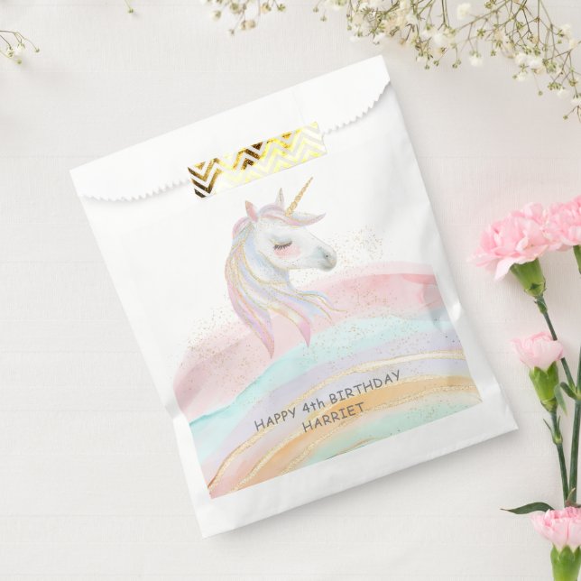 Bolsa De Papel Aniversario del unicornio del arcoiris mágico (Sellado)
