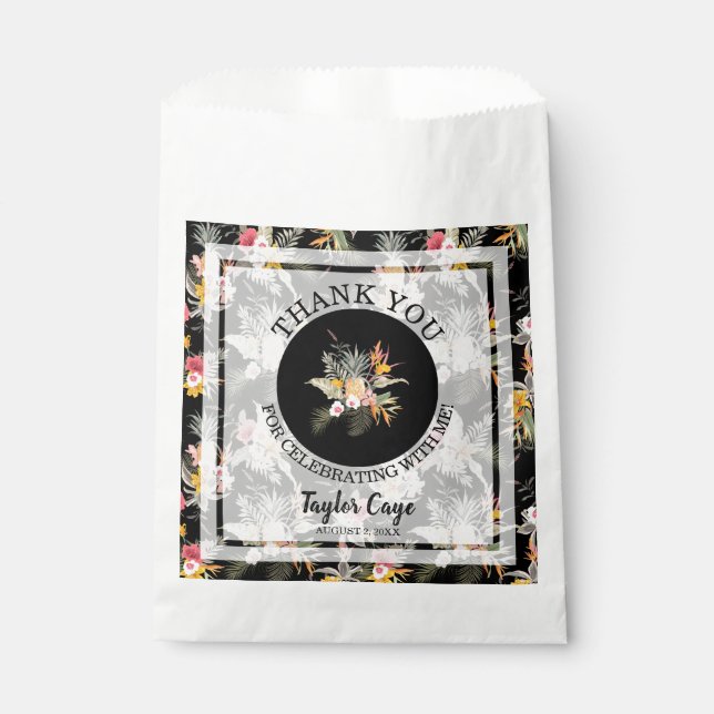 Bolsa De Papel Aniversario Floral Tropical Gracias (Anverso)