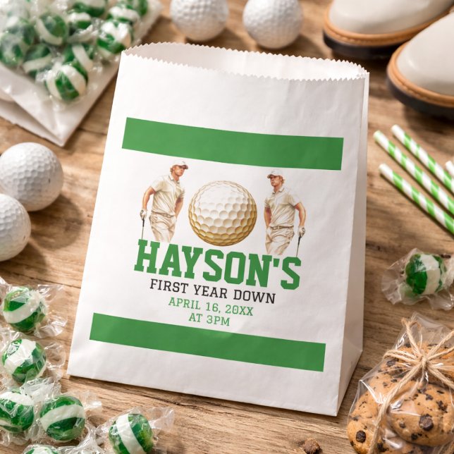 Bolsa De Papel ¡Año Cumplido, Golf a Tope! Cumpleaños 1 (Year Down, Golf On! 1st Birthday Party Favor Bag)