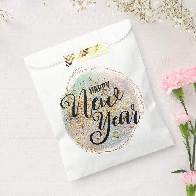 Bolsa De Papel Año Nuevo Purpurina del Oro Negro (Sellado)