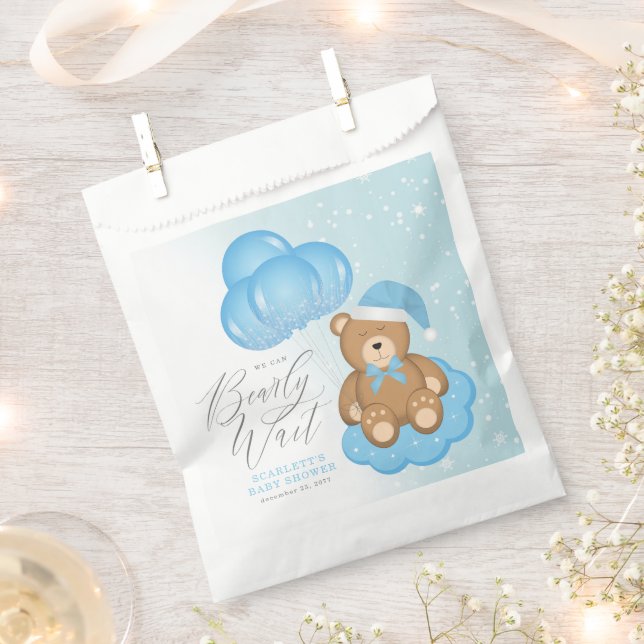 Bolsa De Papel Apenas Podemos Esperar Baby Shower En Globo De Oso (Cortado)