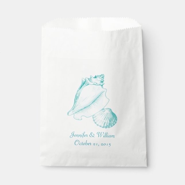 Bolsa De Papel Aqua Seashells Wedding Favor Bag (Anverso)