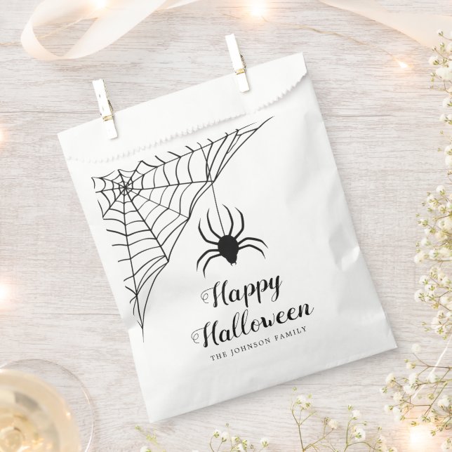 Bolsa De Papel Araña negra feliz Halloween (Cortado)
