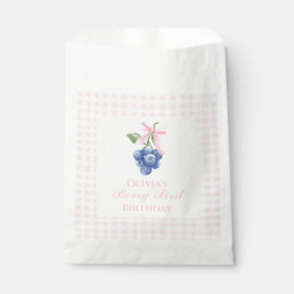 Bolsa De Papel Arándano primero cumpleaños lazo rosa a cuadros