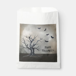 Bolsa De Papel Árbol de Halloween con raven y murciélagos