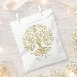 Bolsa De Papel Árbol de la Vida Crema y Oro Boda Celta