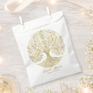 Bolsa De Papel Árbol de la Vida Crema y Oro Boda Celta