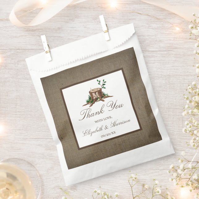 Bolsa De Papel Árbol de monograma rústico y Boda Burlap (Cortado)