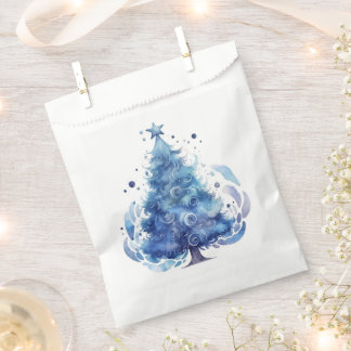 Bolsa De Papel Árbol de Navidad de acuarela azul personalizable