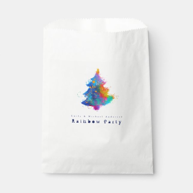 Bolsa De Papel Árbol de Navidad Moderno Arcoíris Personalizado (Anverso)