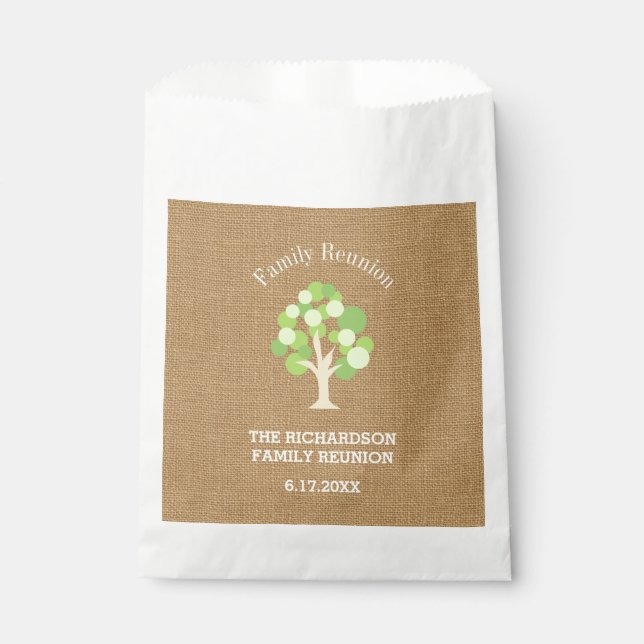 Bolsa De Papel Árbol verde rústico y reunión de la familia Burlap (Anverso)