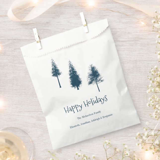 Bolsa De Papel Árboles de invierno azul de la marina (Cortado)